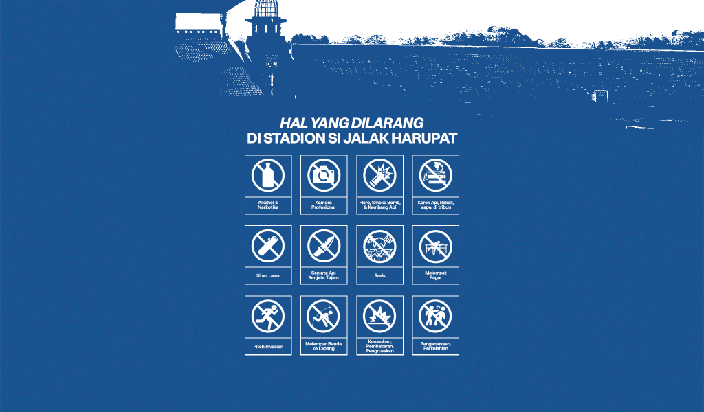 Infografik panduan keamanan dan ketertiban bagi Bobotoh di Stadion Si Jalak Harupat